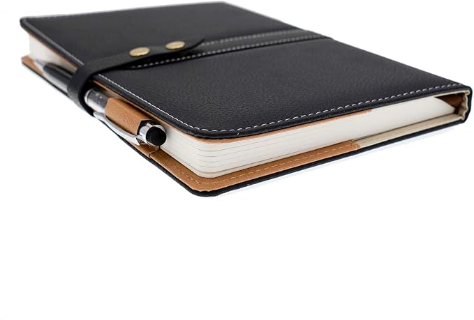 Hardcover Notebook Set - Thick Classic Ruled Premium Paper Notebook with Pen Loop and Pen, A5 192 Pages, Soft Faux Leather Hardcover Cover with Buckle(Black)