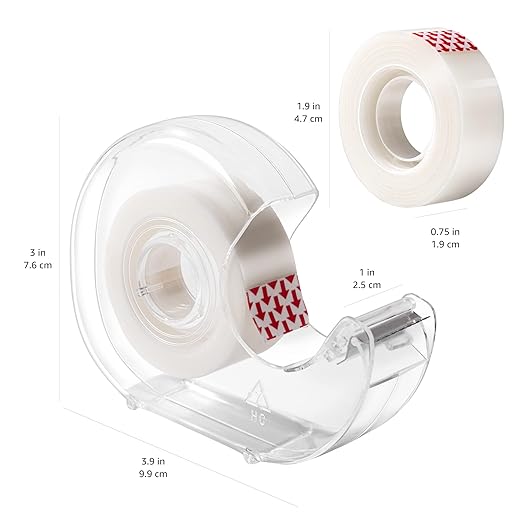 Amazon Basics Invisible Matte Finish Tape Dispenser with Refill Rolls for Labeling, 3/4" x 650" (18 yds), 6-Pack