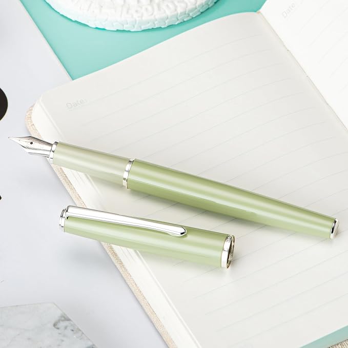 Hongdian 920S Fountain Pen Grass Green Metal Office Pen, Iridium Extra Fine Nib Classic Pen with Ink Converter