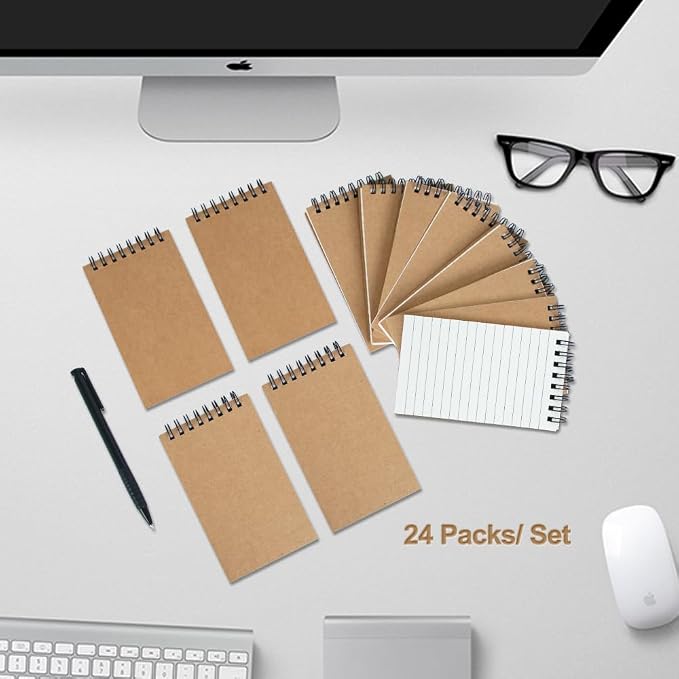 24 Pack 3x5" Spiral Pocket Notebook, College Ruled Small Notepad for School | Mini & Small Notebooks, Pocket Notepads & Note Pads for Home Office Work Meetings Travel Journal, Great for Quick Note Taking