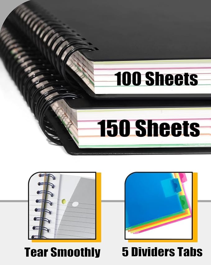 5-Subject Spiral Notebook, College Ruled, with Pocket & Tab Dividers | 300 Pages, 11" Ruler, 8.5"x11" Lime, Pocket Dividers with Tab Labels, for Writing Journal, Home, Office & School Supplies