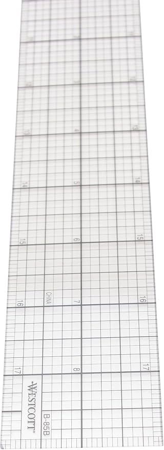 Westcott Transparent Beveled Graph Ruler with Zero-Centering Scale, Back-to-School, School Supplies, Classroom Supplies, 2 X 18-Inch