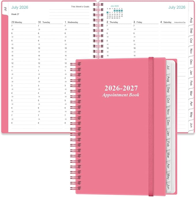 2026-2027 Appointment Book & Planner - Hourly Planner from July 2026 to June 2027, Weekly Appointment Book 2026-2027 with 30-Minute Interval, 6.4" x 8.5", Pink
