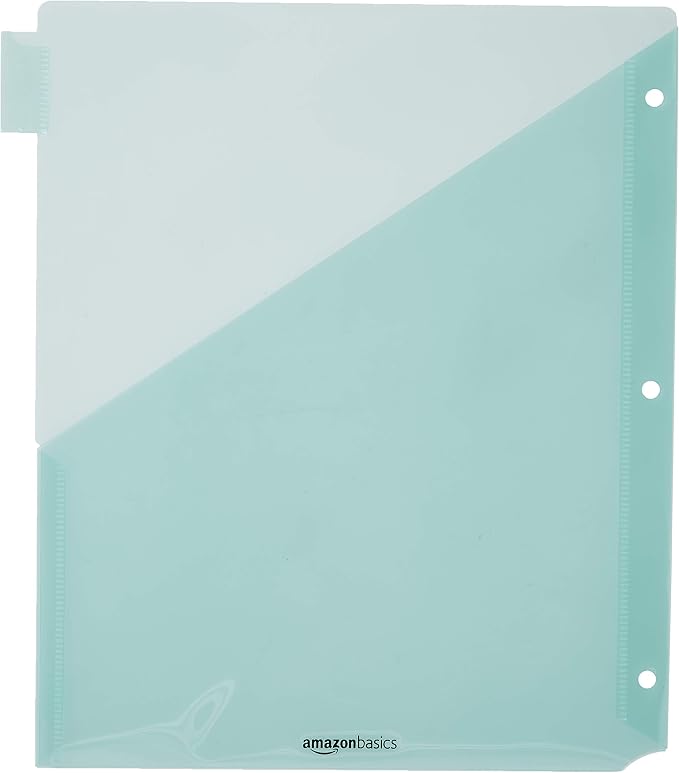 Amazon Basics Tab Dividers for 3 Ring Binder, Two Pocket, Letter Size, Transparent Assorted Colors, 24 Count