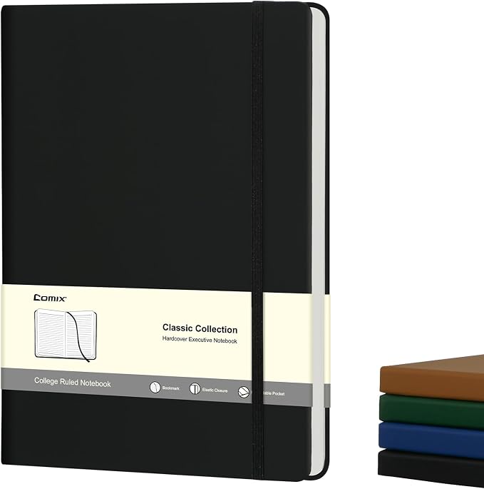Comix B5 Lined Journal Notebooks, 208 Pages, 6.9 x 9.8 Inches, Black, Hardcover Journaling Notebooks for Men & Women- Fits for Office, Business, School, Notes Taking & Writing
