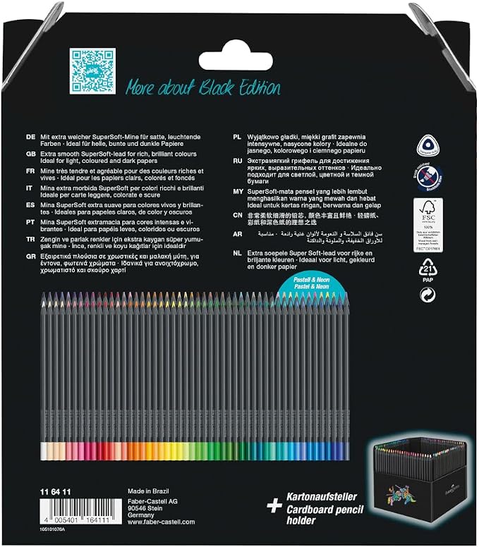Faber-Castell Black Edition Colored Pencils, 100 Count, Storage Sleeve