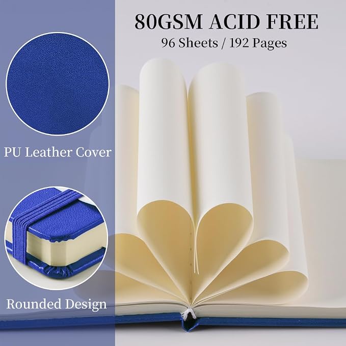 5x5" Pocket Sketch Book,80gsm Hardcover Art Sketchbook for Drawing Journal | PU Cover,Blank Paper,96Sheets/192Pages,Lay-Flat,Portable Travel Creation Paint Diary Memo Planner,Dry Media.Sapphire Blue