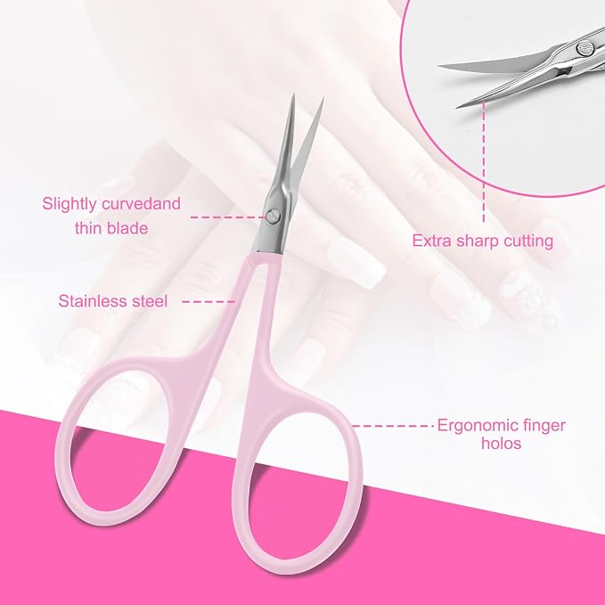 CGBE Cuticle Scissors, Extra Fine Curved Eyebrow Scissors, Pink | Stainless Steel, Round Handle, Precise Pointed Tip, Hangnail And Dry Skin Trimming, Russian Manicure Care