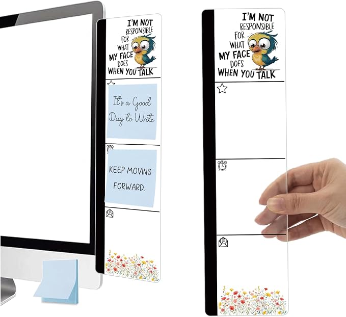 Monitor Memo Board Acrylic Sticky Note Holder Funny Cartoon Bird Office Desk Decor with 100 Self Stick Note Pads I'm Not Responsible Quote