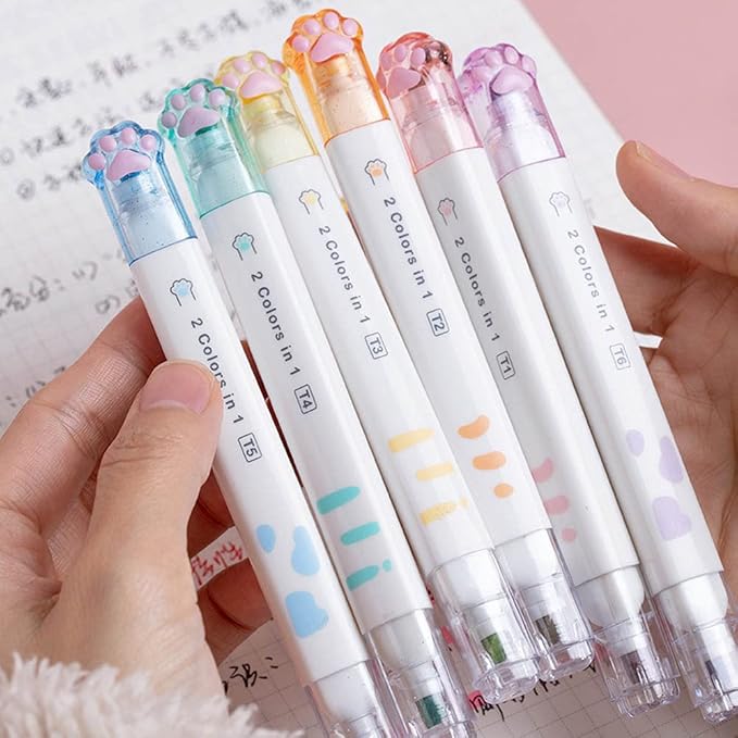 Double-headed Cute Light color eye protection Highlighter Markers, 6-Pack of 12 Flat Heads, Bright and Vintage Markers for School Office Journal Supplies (12 colors double head)