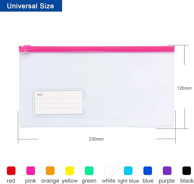Tamaki 10 Pack Zipper Plastic Envelopes, Small Pencil Pounch, 9 x 4.7 Inch | Plastic Envelopes A6 Size for Pencil Case Bulk, Bill Bag
