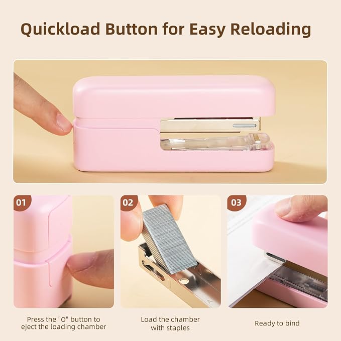 deli Stapler, Desktop Staplers with Integrated Staple Remover, 45 Sheet Capacity Office Stapler, 2 Pack, Pink