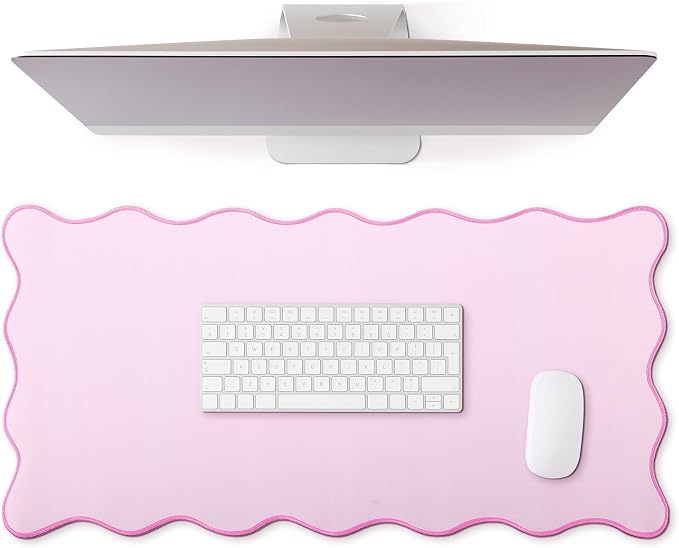 Hahafelt Scalloped Desk Mat Large Desk Pad Cute Coquette Table Mat Back to School Preppy Table Make up Pad Nonslip Graduation Gift with Stitching Waterproof Gaming(Pink,23.6 x 13.8 Inches)