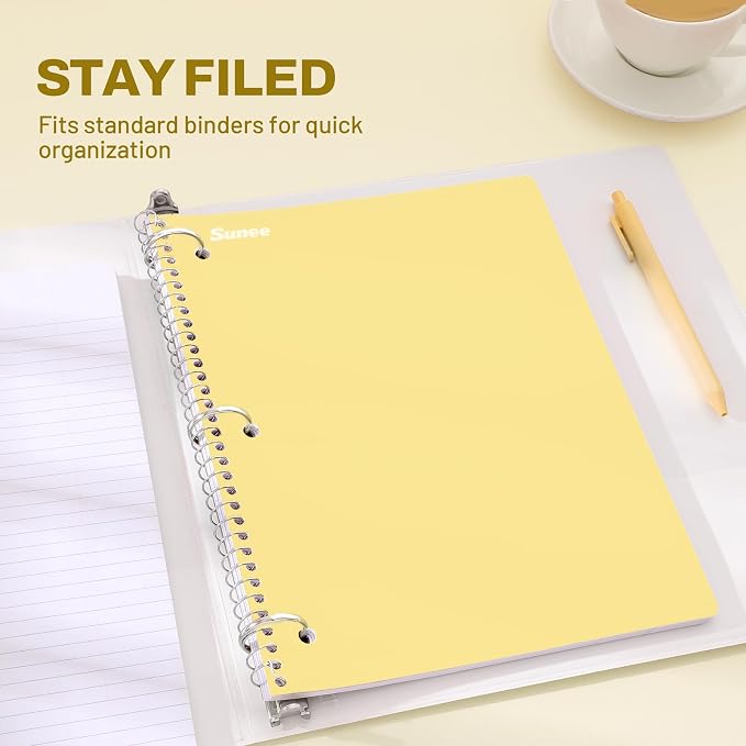 SUNEE Spiral Notebooks, 6 Pack, 1-Subject, College Ruled Paper, 8" x 10-1/2", 70 Sheets per Notebook, Assorted Pastel Colors Spiral Notebooks for School