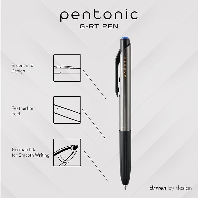 Pentonic G-RT Retractable Gel Pens, 10 Count, Blue Ink, 0.7 mm Fine Point, Smooth Writing For Journaling, Note Taking, Office & School (1002361)