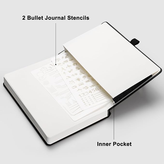 RETTACY Blank Journal Notebook, 192 Pages, A5 Medium Size (5.7'' x 8.3'') | Leather Hardcover, 100 GSM Thick Paper, for Sketching, Drawing, Painting (Black)