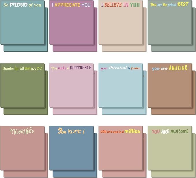 Yinder 24 Pcs Inspirational Sticky Notes, Back to School Supplies, Cute Motivational Sticky Notes Pad Employee Appreciation Gifts Bulk for Teacher Coworker Office 3 x 3'' (Thank You,Morandi Color)
