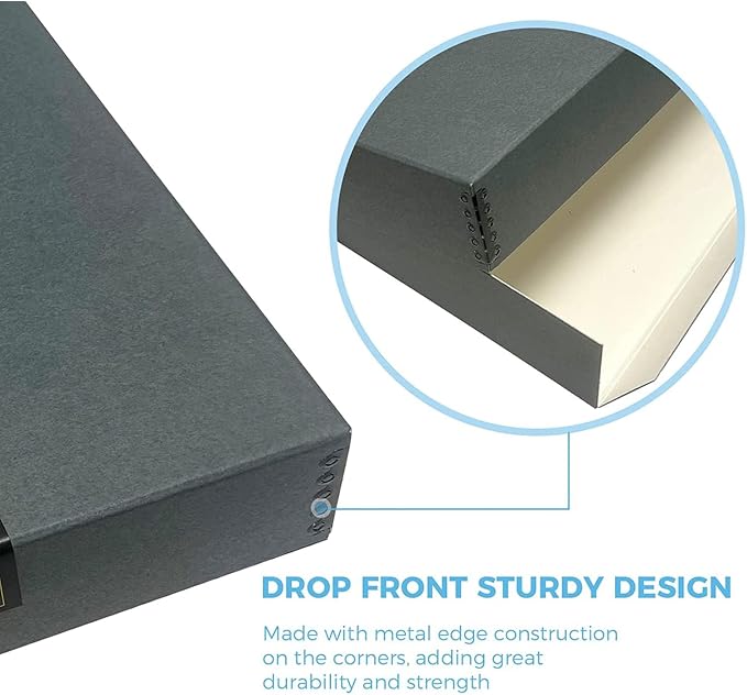 Lineco Drop Front Archival Storage Box, 16.75x20.75x3 in, Gray, 6 Pack | Acid-Free with Metal Edge, Preserves Picture Longevity, Organize Photos, Newspapers, Prints, Documents, Crafts, DIY
