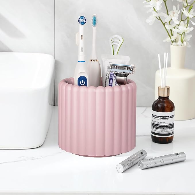 Anyoifax 360 Rotating Makeup Brush Holder 7 Slots Make Up Brush Organizer Removable Spinning Cosmetic Brushes Storage Pen Holder for Vanity, Dresser, Desk, Pink | 7 Slots Make Up Brush Organizer 360 Spinning Cosmetic Storage Pen Holder for Desk, Vanity...