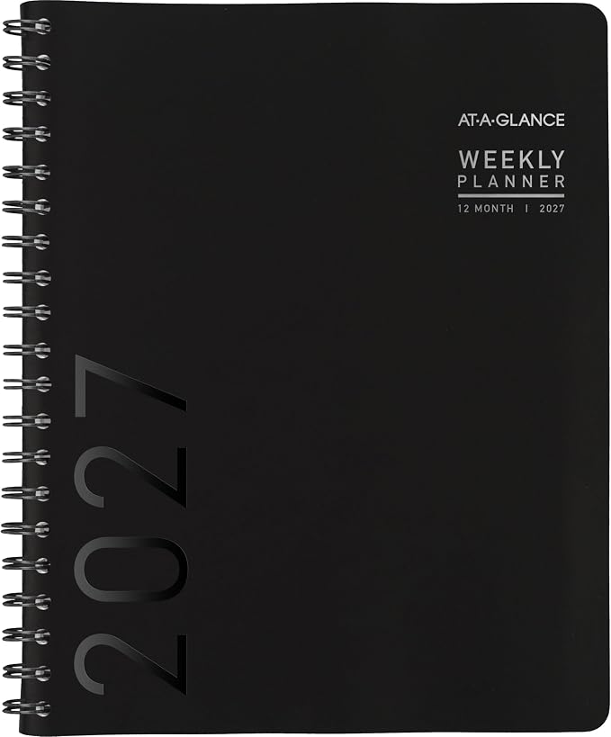 AT-A-GLANCE 2027 Appointment Book Planner, Weekly & Monthly, 8.25" x 11", Half-Hourly, Contemporary, Black (70950X0527)