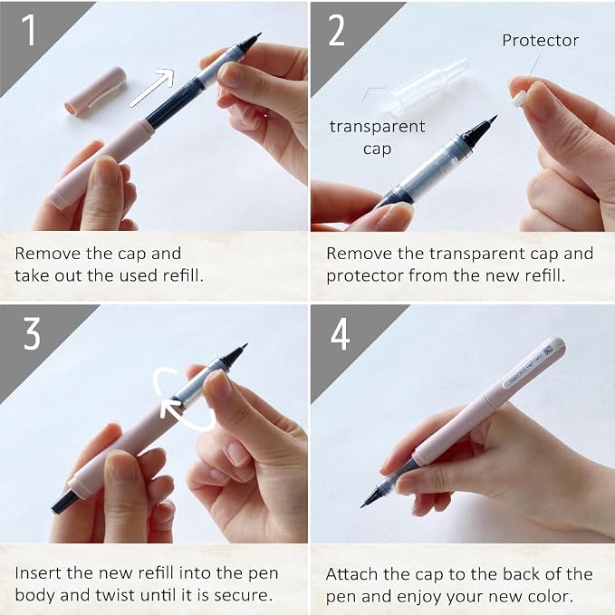 Kuretake ZIG Letter Pen COCOIRO, Body with Black Ink Refill Set, Flexible Extra Fine Brush Tip, Refillable marking Pen for Calligraphy, Hand Lettering, Made in Japan (HAZE BLUE, Black)