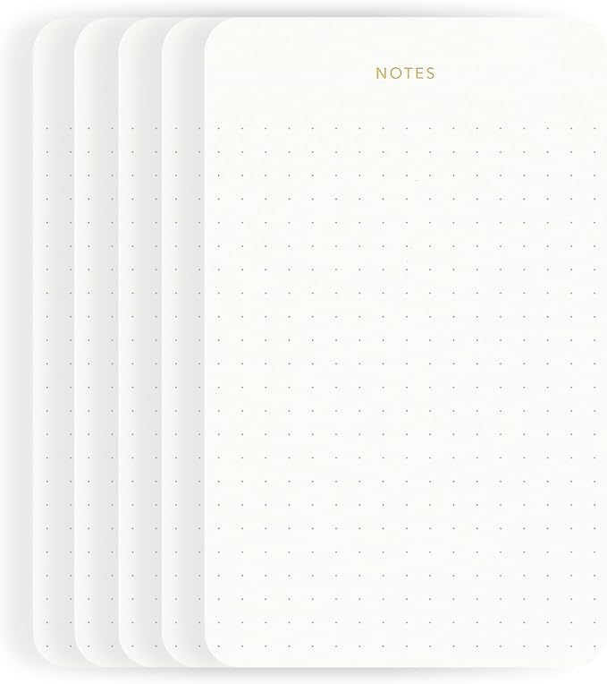 Pinesman - Elegant Desk Notepads for Professionals, Executive's Memo Pads, Minimalist, Gold Foiled, Dotted Layout, 5 Pack, 375 Sheets Total (75 Each), 6.3" x 3.9”, 95 GSM, Eco-friendly, FSC™ Certified