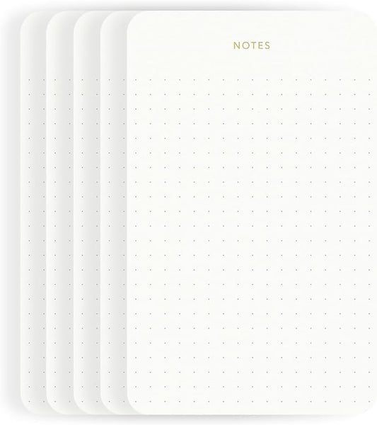 Pinesman - Elegant Desk Notepads for Professionals, Executive's Memo Pads, Minimalist, Gold Foiled, Dotted Layout, 5 Pack, 375 Sheets Total (75 Each), 6.3" x 3.9”, 95 GSM, Eco-friendly, FSC™ Certified