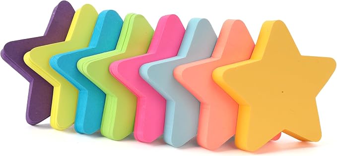 Sticky Notes, Cute Sticky Notes Star Shape Heart 8 Pads 8 Colors Self-Stick Stickies Funny Note Pads 100 Sheets Teacher Back to School Supplies and Oﬃce Products