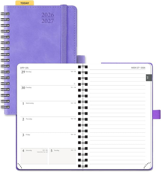 POPRUN Pocket Planner 2026-2027 (JUL 26-JUN 27), Purse Size 4" x 6.25", Small Pocket Calendar for Purse, Academic Weekly and Monthly Calendar with Ruler, Spiral Softcover, 100GSM - Lilac