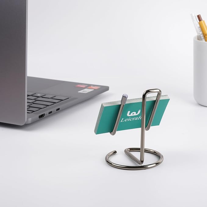 Business Card Holder for Desk, Cute Metal Card Organizers and Office Desk Accessories for Men and Women (Vertical Black)
