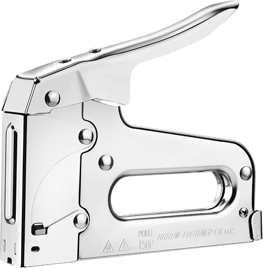Arrow T50 Heavy-Duty Staple Gun, Manual Stapler | Chrome Steel, For Upholstery, Wood, Crafts, DIY and Professional Uses, Fits T50 1/4", 5/16", 3/8", 1/2" & 9/16" Staples