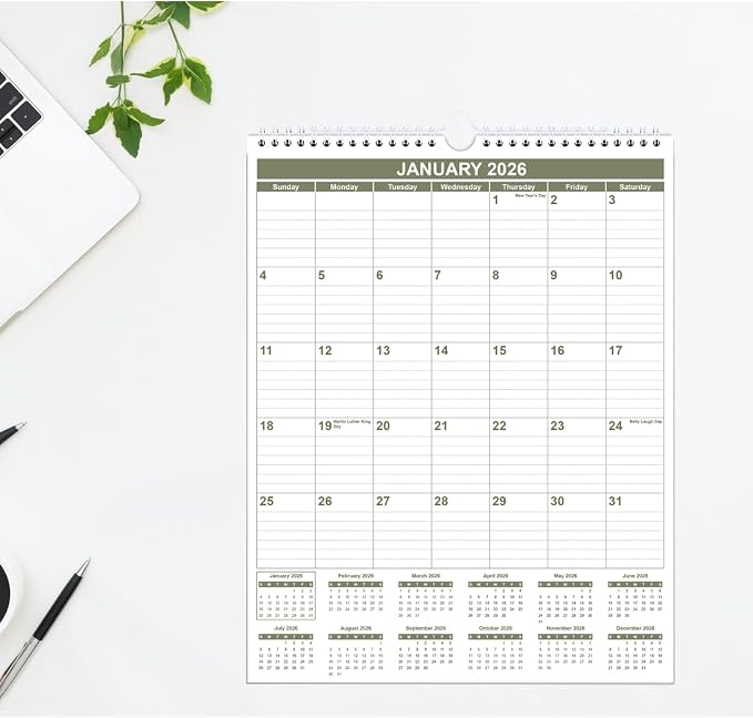 Calendar 2026-2027 - 18 Months Wall Calendar from July 2026 - June 2027, 2026-2027 Wall Hanging Calendar Planner with Thick Paper, 12" x 14.5", Green