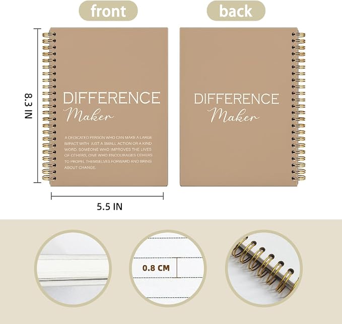 Difference Maker Gift, Difference Maker Definition Spiral Notebook Journal, Motivational Notebooks, Thank You Gifts for Women Men Teacher Coworkers, Hardcover Spiral Notebook 5.5x8.3(Brown)