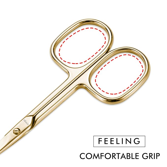 LIVINGO Nail Scissors Sharp Curved Blade Stainless Steel with Case | Fine Cutting Edge, Cuticle Trimming, Manicure Pedicure Care, Premium Gold Finish Design