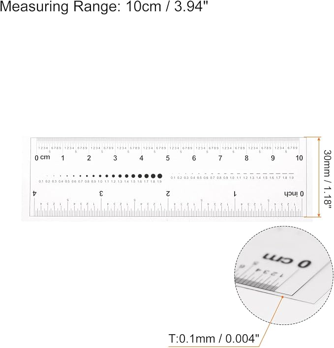 HARFINGTON Film Flexible 4 Inch 0.1mm Scale PET Plastic Folding Straight Ruler Calibration Soft Ruler Measuring Tool for Factory, Transparent