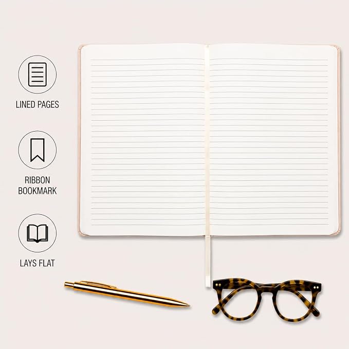 WORLD TRAVELER Large Lined Journal Notebook 256 Ruled White & Ivory Pages | Lay-Flat Binding, Gilded Page Edges Resist Wear, Reinforced Square Corners, Bleed-Resistant Smooth Paper