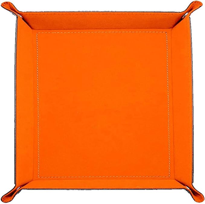 Valet Tray Desktop Storage Organizer – Vegan Leather Catchall Bedside Vanity Tray Nightstand Caddy Holder for Remote Controller, Watch, Keys, Phone, Wallet, Coin, Jewelry (Orange/Black)