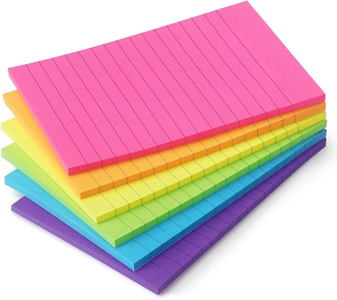 Early Buy Lined Sticky Notes, 4x6 in, 6 Bright Color, 6 Pads, 45 Sheets/Pad | Self-stick Repositionable Design, Great for Lists, Memos, and Daily Organization