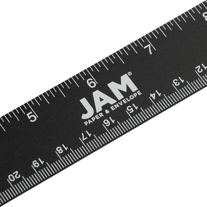 JAM PAPER Strong Stainless Steel Ruler - 12 Inch - Metal Ruler with Non-Skid Cork Backing - Black Metallic - Sold Individually