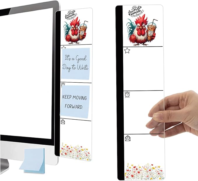 Monitor Memo Board Acrylic Sticky Note Holder Funny Rooster Coffee Office Desk Decor with 100 Self Stick Note Pads Wake Up Call Quote