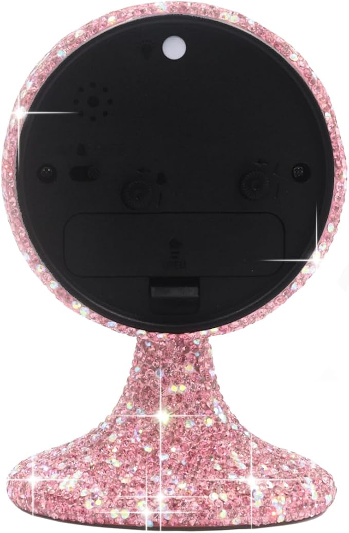 Luxury Rhinestone Small Alarm Desk Table Clock Morning Call Handmade Fashion Design for Bedroom Houseroom Living Room Cute As Gift AR (Pink)