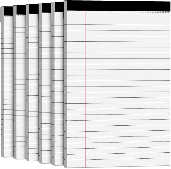 Note Pads 5x8 Small Legal Pads White Notepad, 6 Pack, Narrow Ruled Notepads, Micro Perforated Legal Writing Pads Memo Pad, 30 Sheet/ Note Pad, Notebook Paper Tablet for School, Lined Note Pad 5x8''