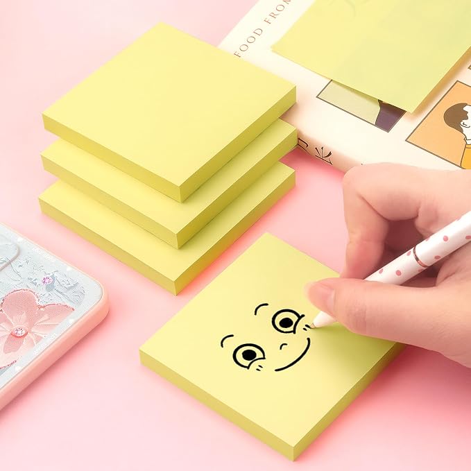 Sticky Notes 3x3 Self-Stick Notes Pads with Bright Colors, Easy to Post for Office, School, Home, 4 Pads/Pack, 90 Sheets/Pad (Yellow)