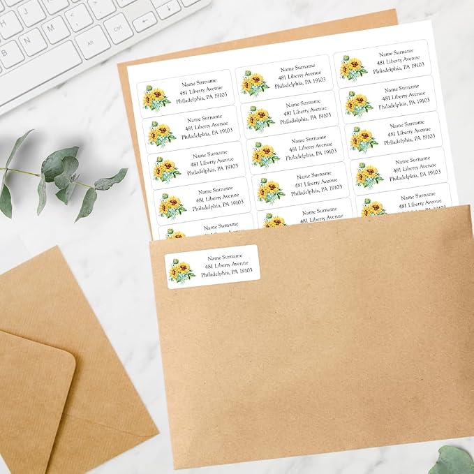 Dotty about Paper Personalized Watercolour Sunflowers - Return Address Labels x 100