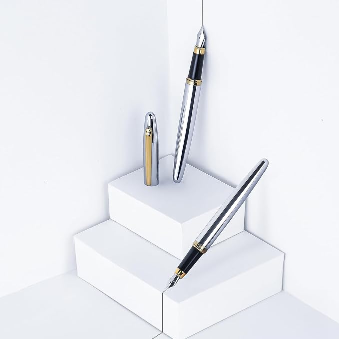 Sheaffer VFM Chrome Fountain Pen with Gold Tone Appointments and Fine Nib