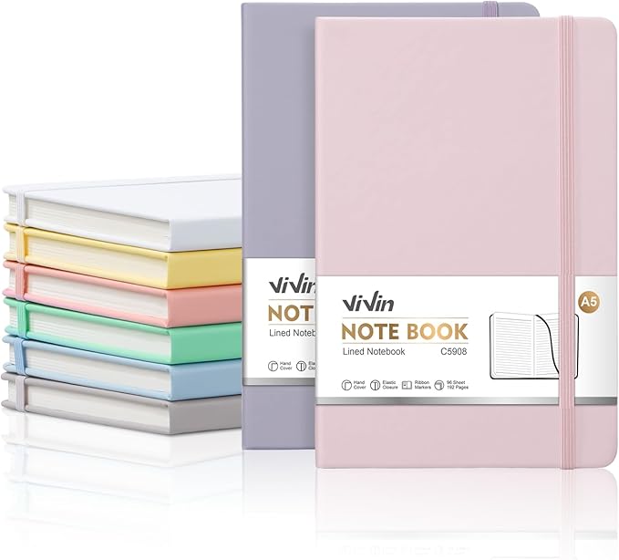 ViVin Lined Journal Notebooks for Professional Office Work,192 Pages,Medium 5.5 x 8.3 inch,College Ruled,A5 Hardcover Journaling Notebooks for Writing,8 Pack Bulk