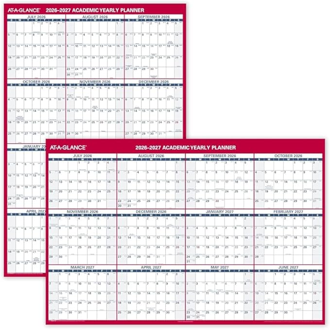 2026-2027 AT-A-GLANCE 48" x 32" Academic Yearly Wet-Erase Wall Calendar, Reversible, White/Red (PM36AP-28-27)