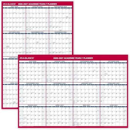 2026-2027 AT-A-GLANCE 48" x 32" Academic Yearly Wet-Erase Wall Calendar, Reversible, White/Red (PM36AP-28-27)