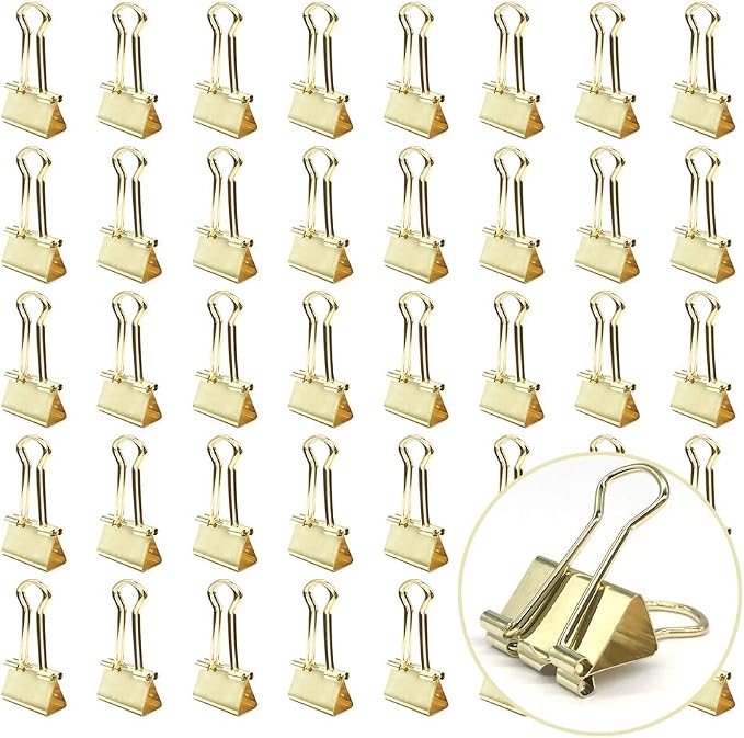 Gold Binder Paper Clips - Small, 3/4 inch Width Clips for Office School Supplies, 80 Pack