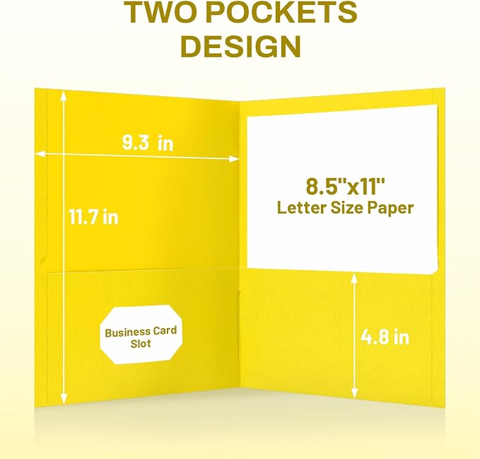 SUNEE Folders with Pockets(25 Pack, Yellow), 2 Pocket Folders Fit Letter Size Paper, Paper File Folder for School Office Home Business